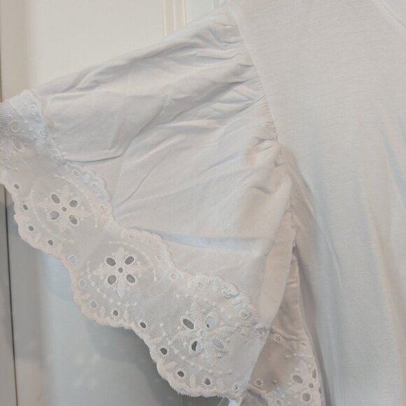 T Tahari Top Size 3X White Crochet Scalloped Lace Short Flutter Sleeves NWT Airy - Picture 7 of 14